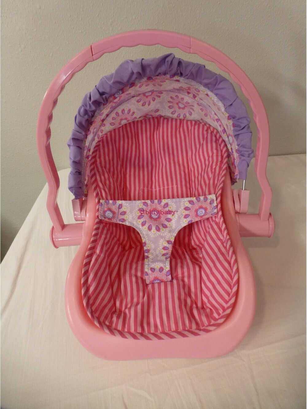 Bitty Baby Doll Carrier Car Seat Pink Purple Stripes Flowers American Girl O3